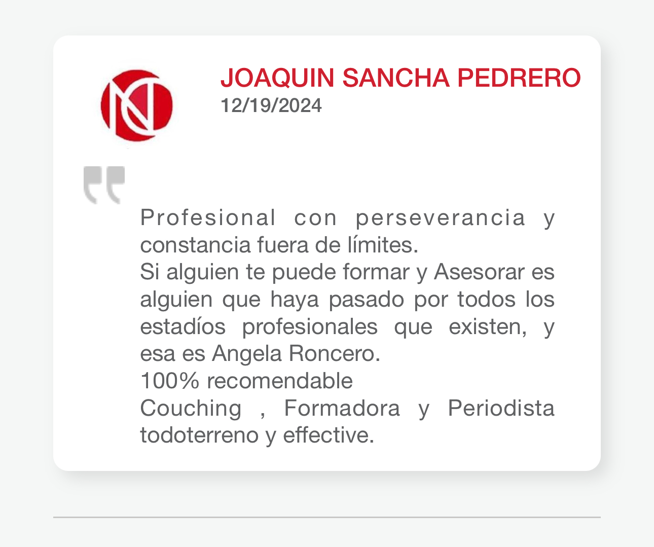 Testimonio de un cliente de Ángela Roncero